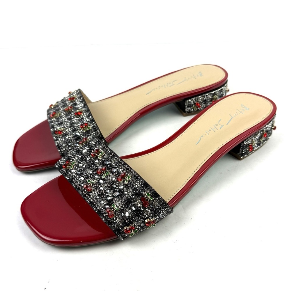 Betsey Johnson Sunny Shoes 8.5 Rhinestone Crystal Glass Cherry Heels Brand New - Picture 2 of 12